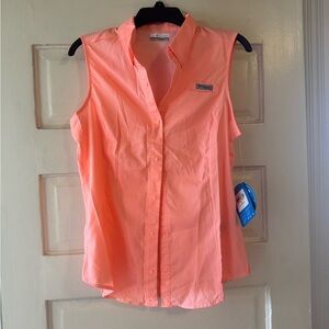 Columbia Women's Sleeveless Button Down in Bright Coral